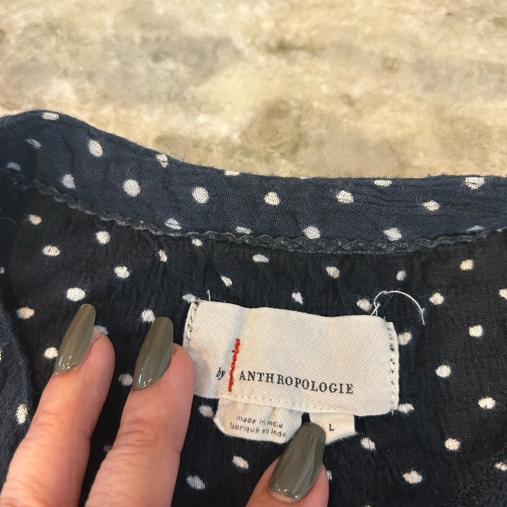 Anthropologie Black and White Polka Dot Tunic size L slight wear GUC - Picture 2 of 4